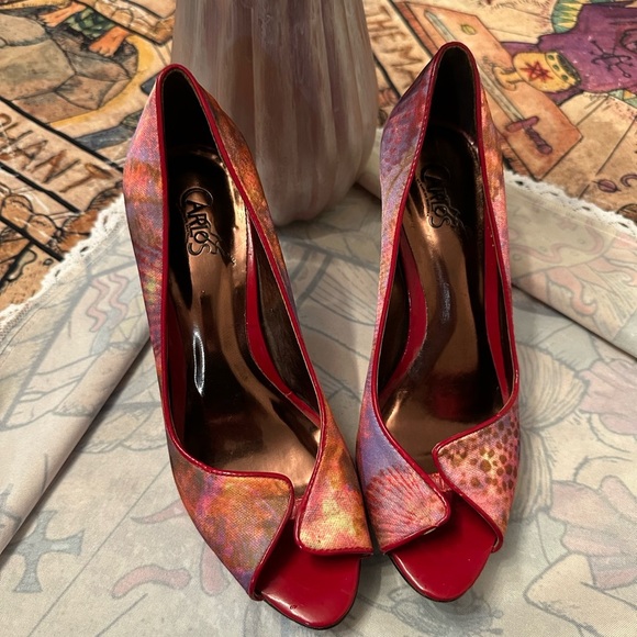 Carlos Santana Vintage Size 6 Red Peep Toe Heels. Barely worn! - Picture 2 of 6